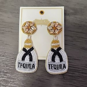 White Tequila Beaded Drink Earrings